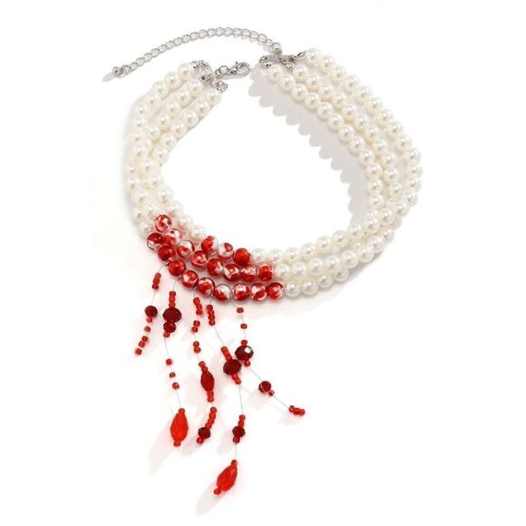 🩸 Goth Vampire Halloween Costume Dripping Blood Pearl Choker Necklace NEW - Picture 7 of 11